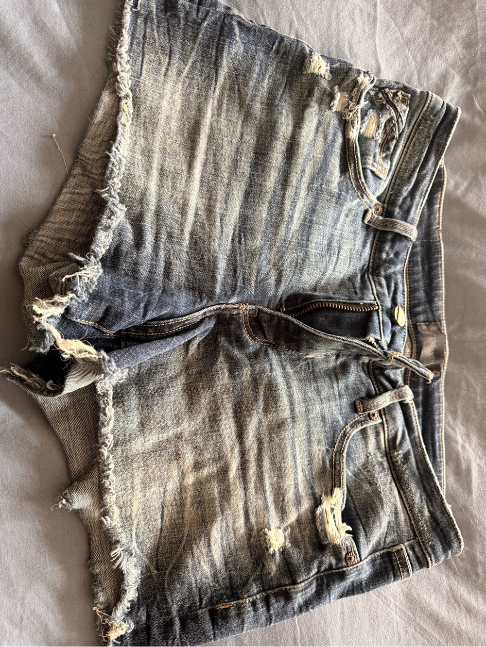 Buckle Distressed Light Blue Denim Jean Shorts